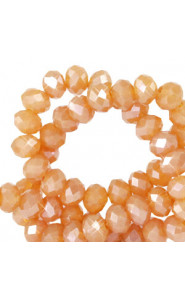 Faceted glass beads 8x6mm disc Amber orange-pearl shine coating